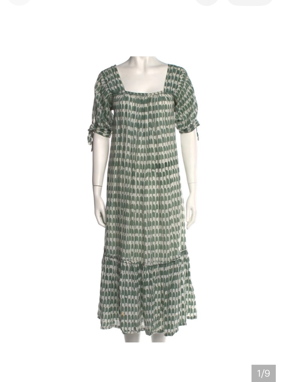 Green Patterned Square-Neck Midi Dress